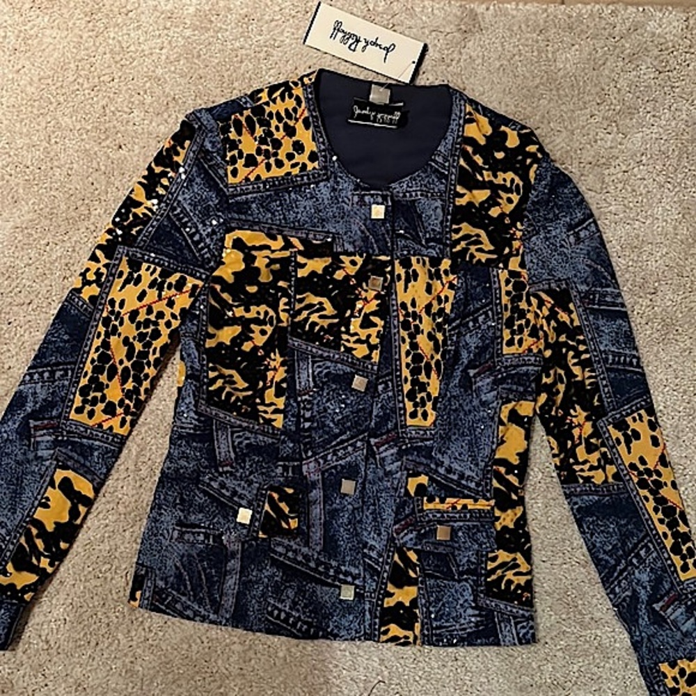 Joseph Ribkoff Blue and Yellow Patterned Blazer
